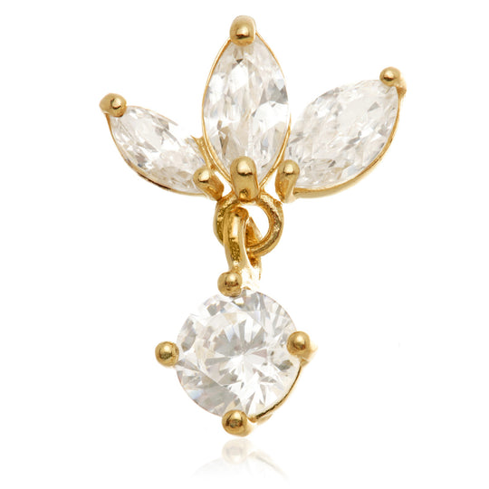 Internal Gold Jewelled Marquise Attachment Earring With Hanging Gem - 14ct Yellow Gold - TLQ149-14K-Y
