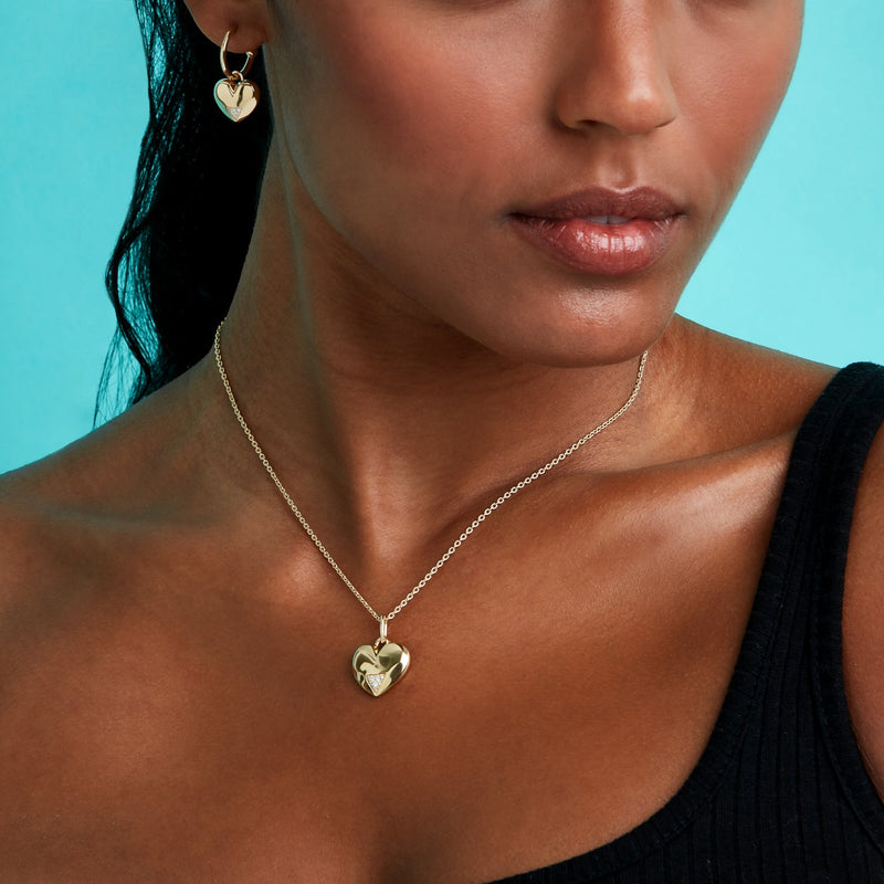 Art Deco Hearts Pendant - Gold/CZ - SP-689