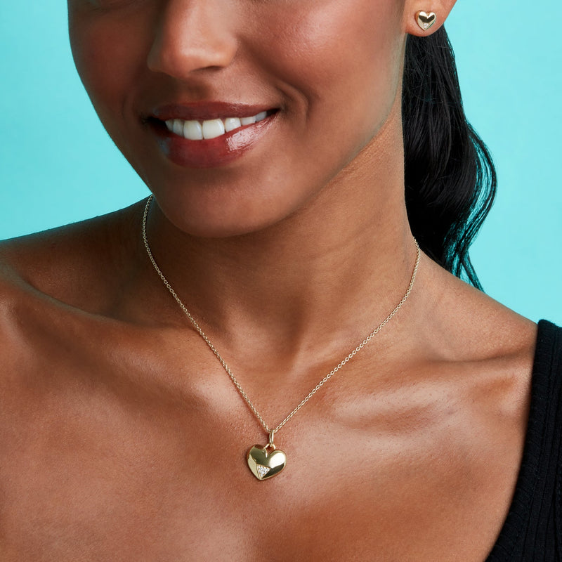 Art Deco Hearts Pendant - Gold/CZ - SP-689