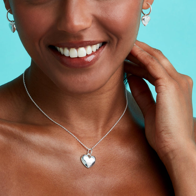 Art Deco Heart Pendant - Silver/CZ - SP-690