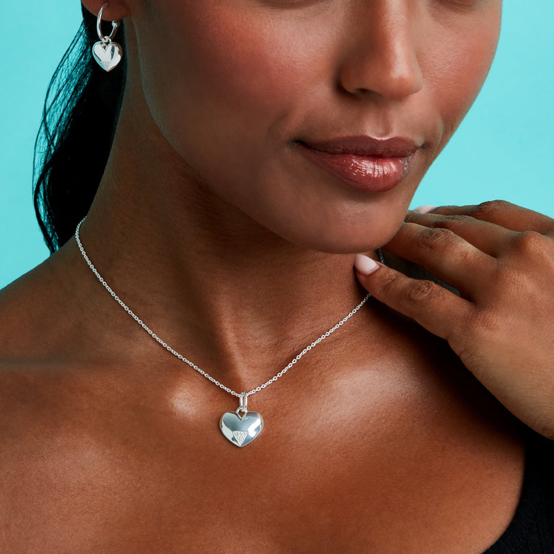 Art Deco Heart Pendant - Silver/CZ - SP-690