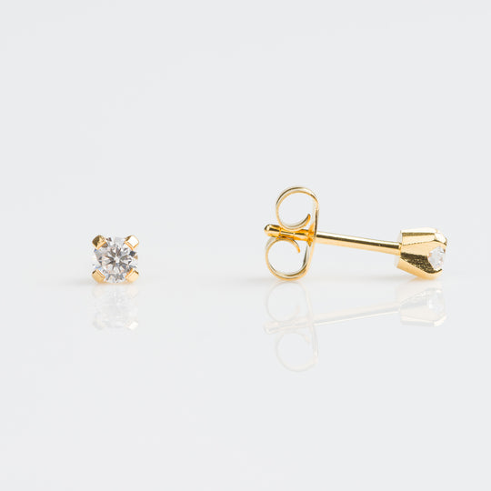 Tiny Tips CZ Stud Earrings, 3mm - Gold - TT-741