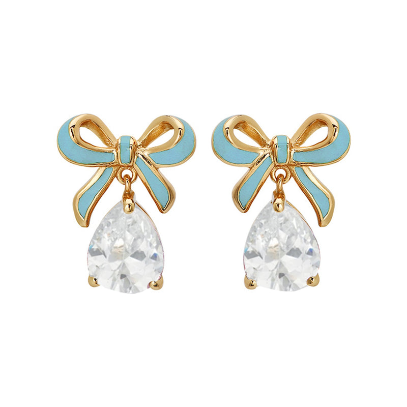 Amelia Bow Stud Earrings, Turquoise/Clear - Gold - AS22TRE53