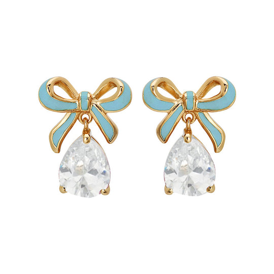Amelia Bow Stud Earrings, Turquoise/Clear - Gold - AS22TRE53