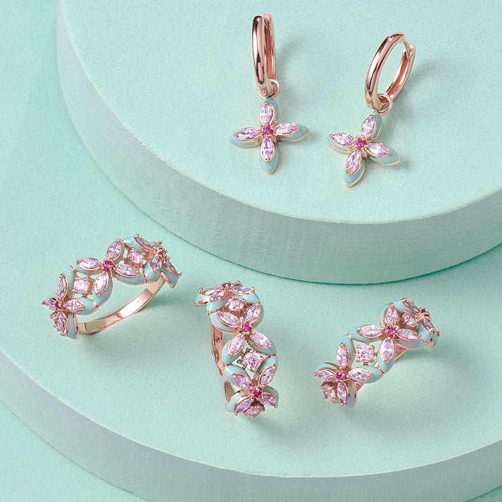 Lucky Clover Hoop Earrings, Turquoise/Lilac - Rose Gold - AS22TRE40