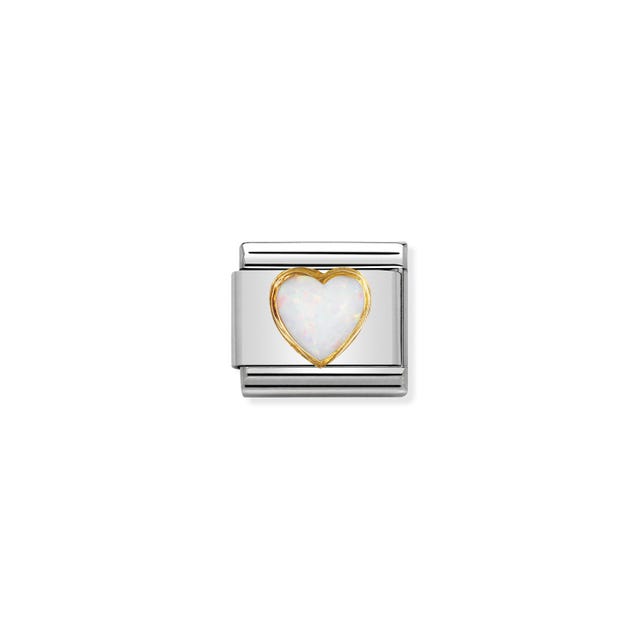 Classic White Opal Heart Link - Gold - 030501/07