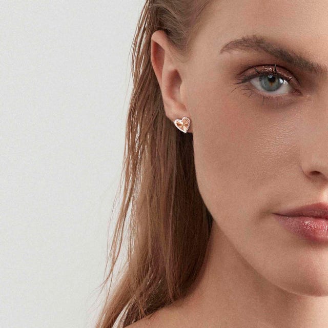 Truejoy Etched Heart Stud Earrings - Silver - 240104/004