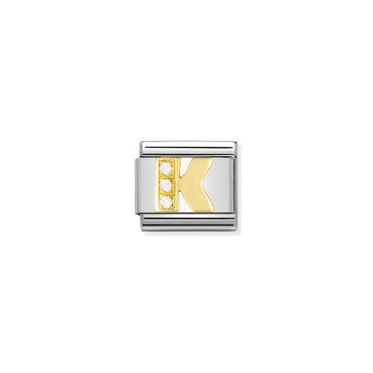Classic Letter K Link - Gold/Zirconia - 030301/11