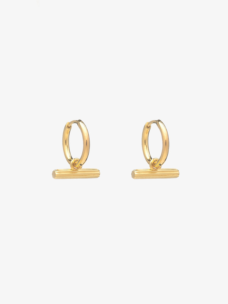 Mini T Bar Huggie Hoop Earrings - Gold - TBE20GP
