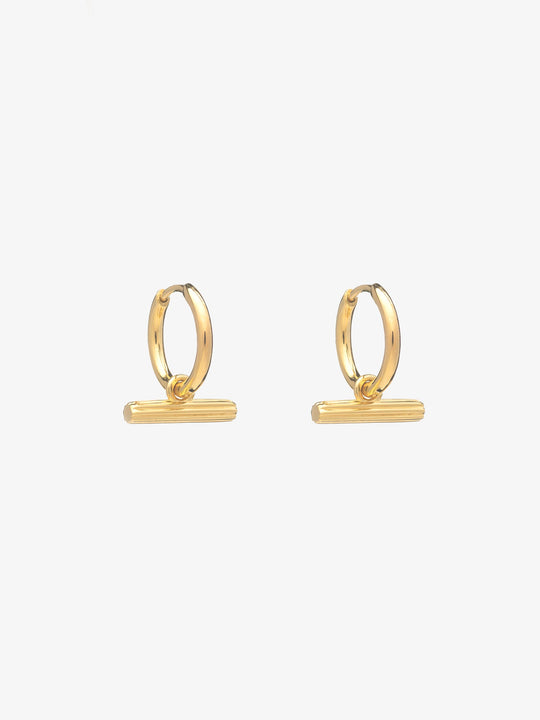 Mini T Bar Huggie Hoop Earrings - Gold - TBE20GP