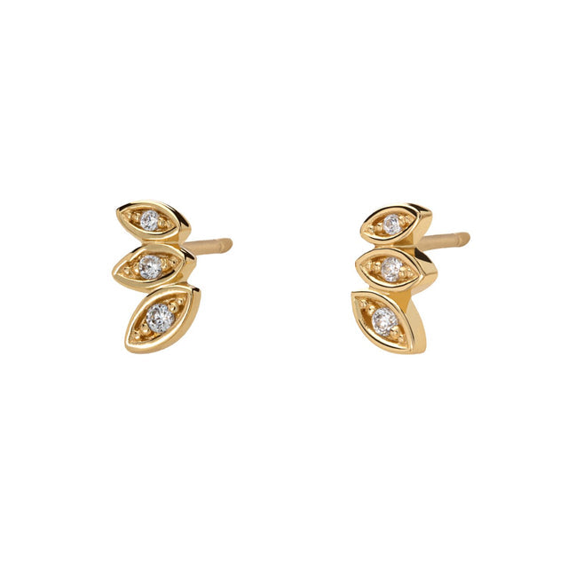 Sparkling Three Petal Stud Earrings - Gold - SPESGS126