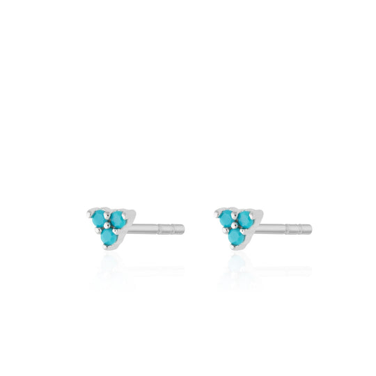 Turquoise Trinity Stud Earrings - Silver - SPS-253