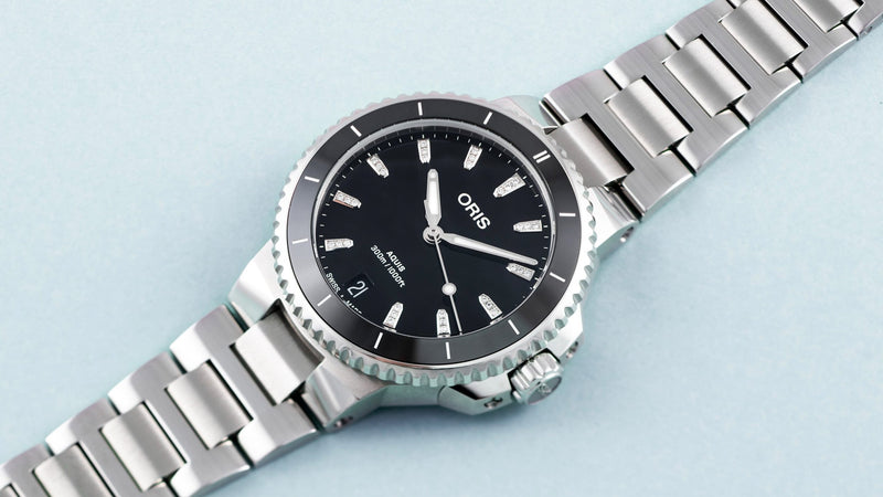 Aquis Date Diamonds Watch, Black