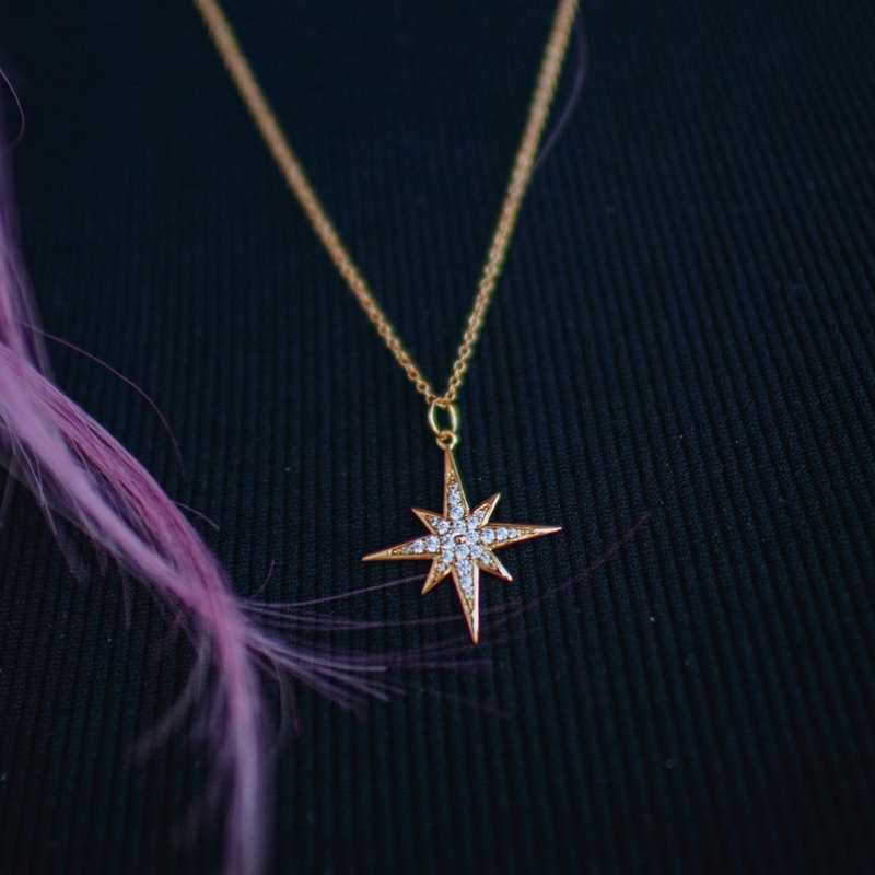 Large Sparkling Starburst Necklace - Silver - SPS-226-334