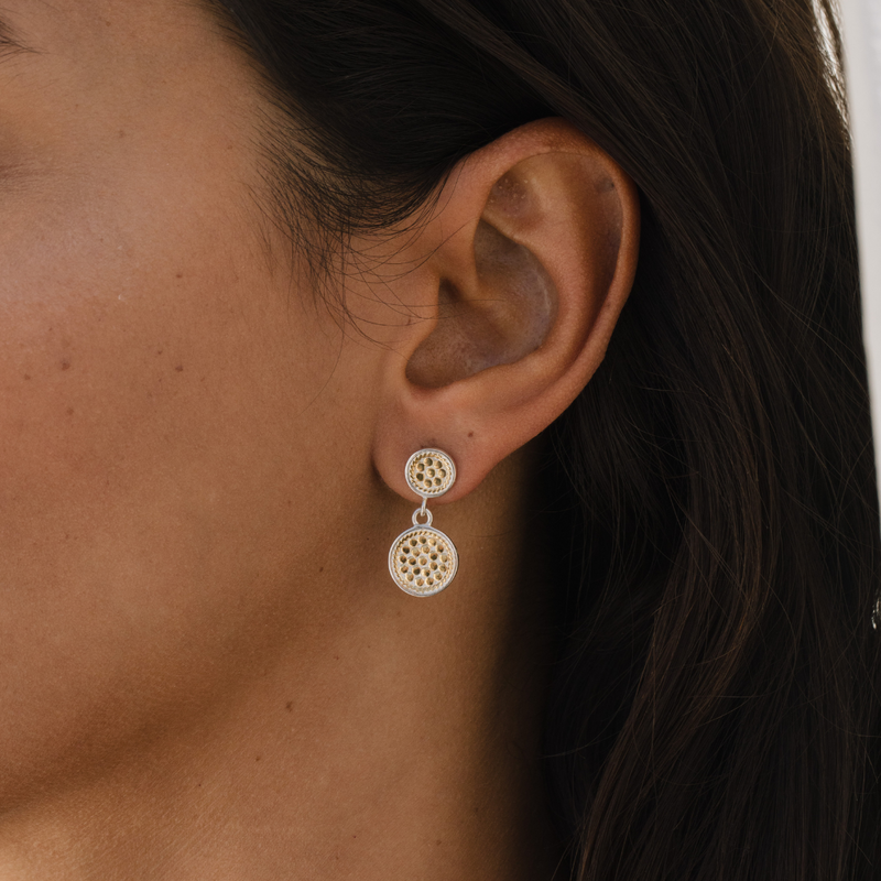 Connection Double Circle Drop Earrings - Silver/Gold - 907EGG-TWT