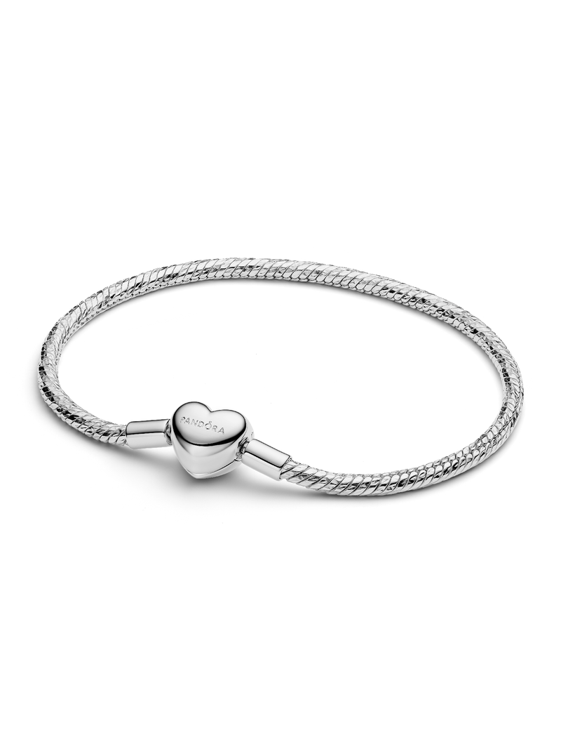Heart Clasp Faceted Snake Chain Bracelet - Sterling Silver - 594236C00