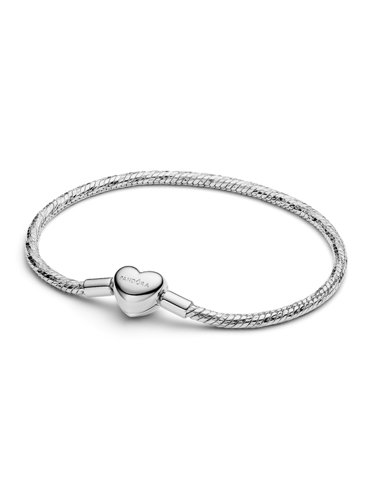 Heart Clasp Faceted Snake Chain Bracelet - Sterling Silver - 594236C00