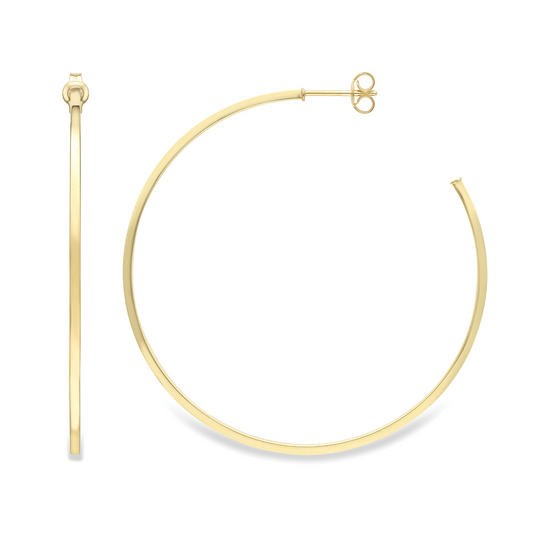 Square Tube Round Hoop Stud Earrings - 9ct Yellow Gold