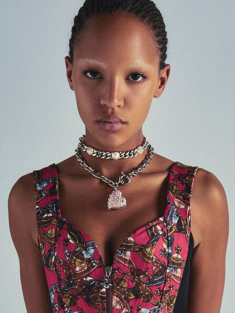 Valentines Heart Locket Necklace - Silver/Pink - 6301012L-02P476-CN