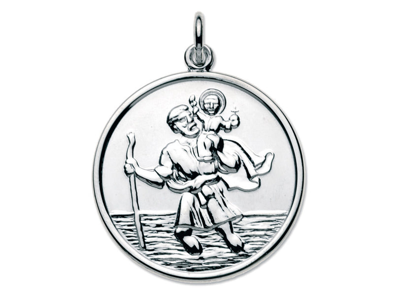 Large Round St. Christopher Pendant - Silver - VXS210