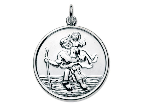 Large Round St. Christopher Pendant - Silver - VXS210