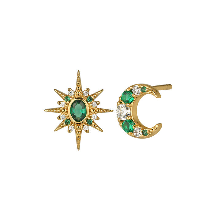 Luna Mismatch Star/Moon Stud Earrings - Gold - AS22SGE11