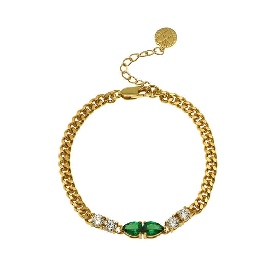 Sofia Teardrop Curb Chain Bracelet - Gold/Green - AS22TRB04