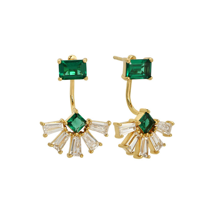 Lola Deco Fan Jacket Earrings - Emerald/Gold - AS22TRE18