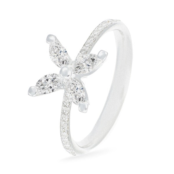 Single Flower Diamond Ring, 0.60ct - 18ct White Gold