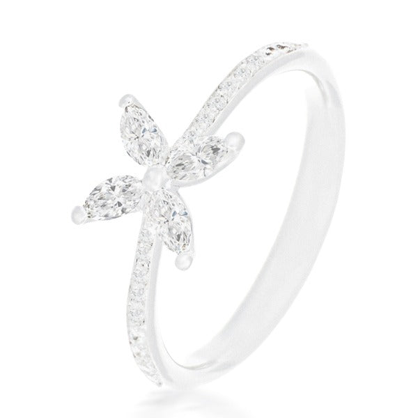 Single Flower Diamond Ring, 0.37ct - 18ct White Gold