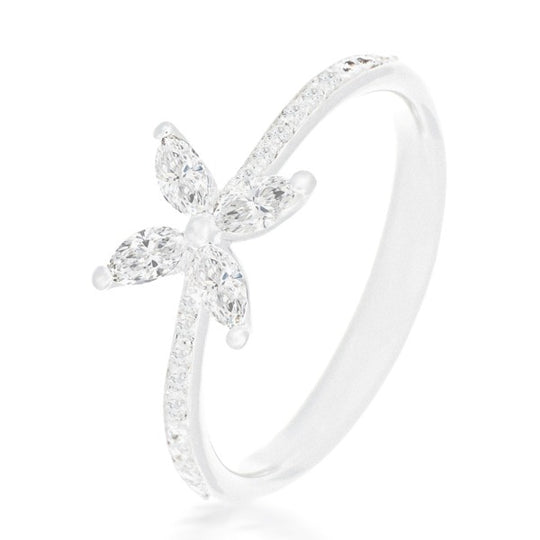 Single Flower Diamond Ring, 0.37ct - 18ct White Gold