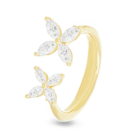Two Flower Diamond Ring, 0.42ct - 18ct Yellow Gold