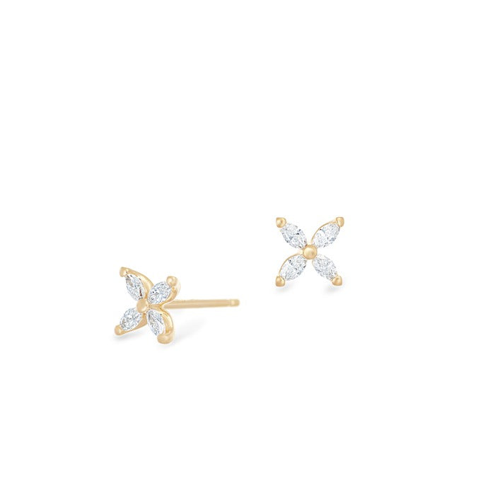 Flower Stud Diamond Earrings, 0.25ct - 18ct Yellow Gold
