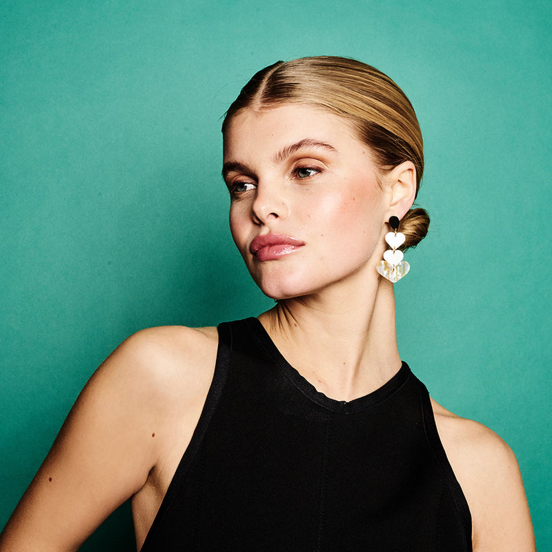 Heart Drop Earrings - Gold/White - 24EHDpg