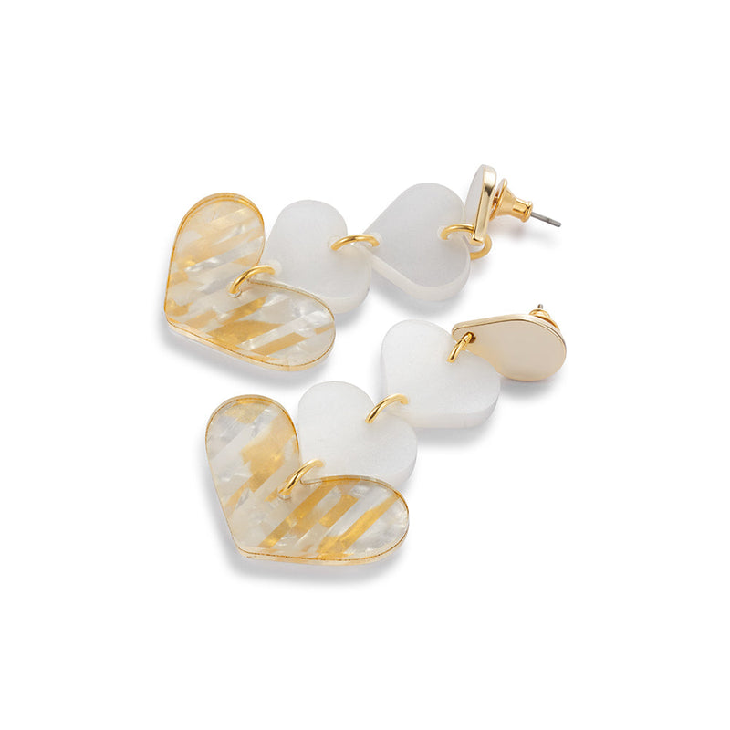 Heart Drop Earrings - Gold/White - 24EHDpg
