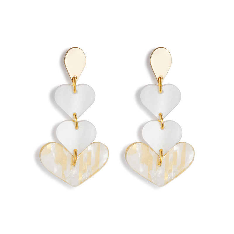 Heart Drop Earrings - Gold/White - 24EHDpg