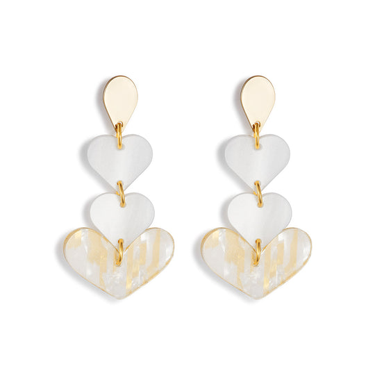 Heart Drop Earrings - Gold/White - 24EHDpg