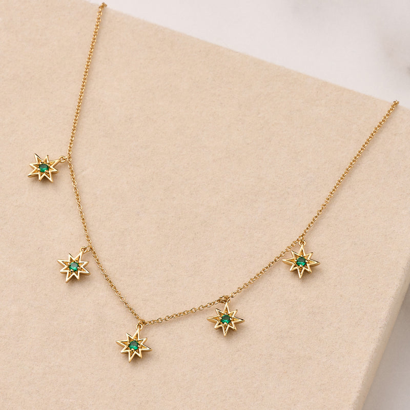 Ziggy Tiny Star Choker Necklace - Emerald/Gold - AS22SGN03