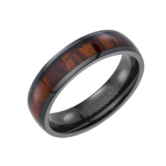 Black Zirconium Ring with Wood Inlay - ZR-29