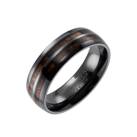 Black Zirconium Ring with Wood Inlay - ZR-30