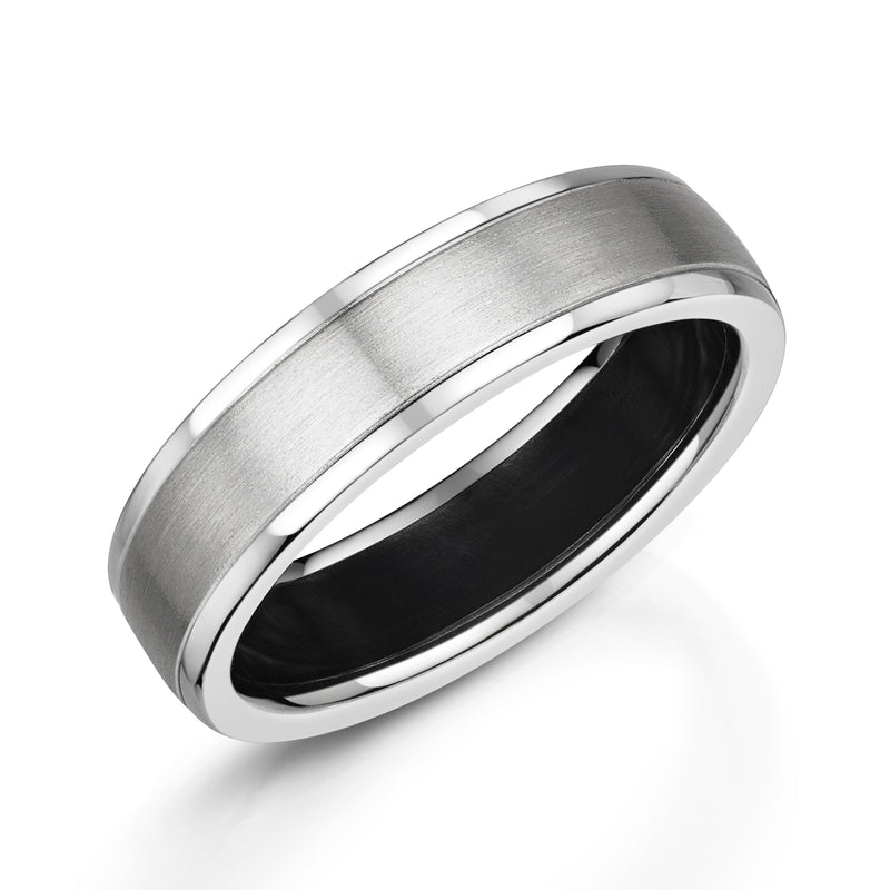 Striped Platinum Wedding Ring, 6mm