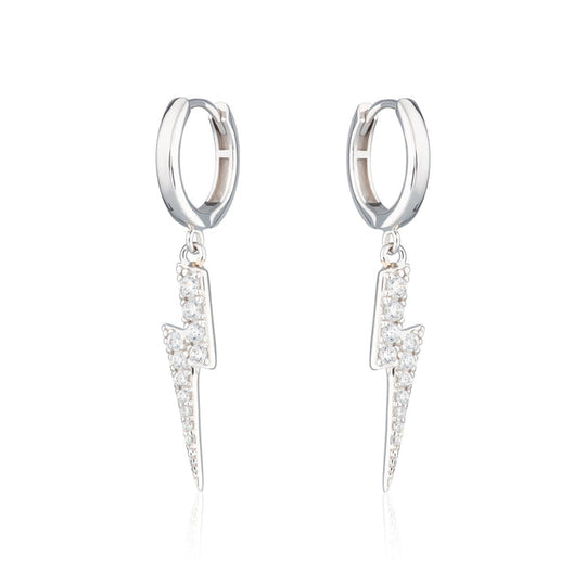 Lightning Hoop Earrings - Silver - SPS-259