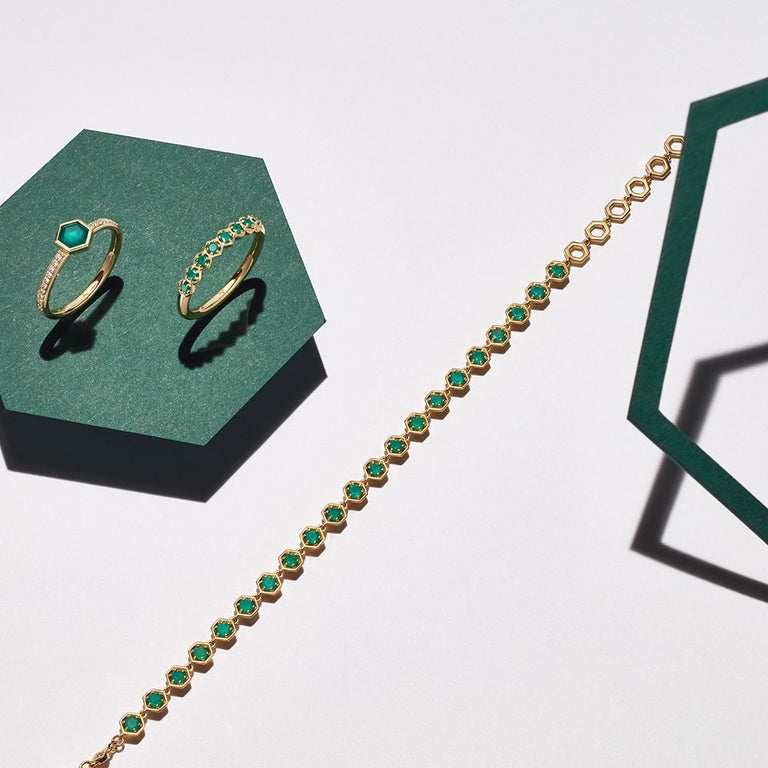 Deco Green Agate Detail Bracelet - Gold - 48008YGRB