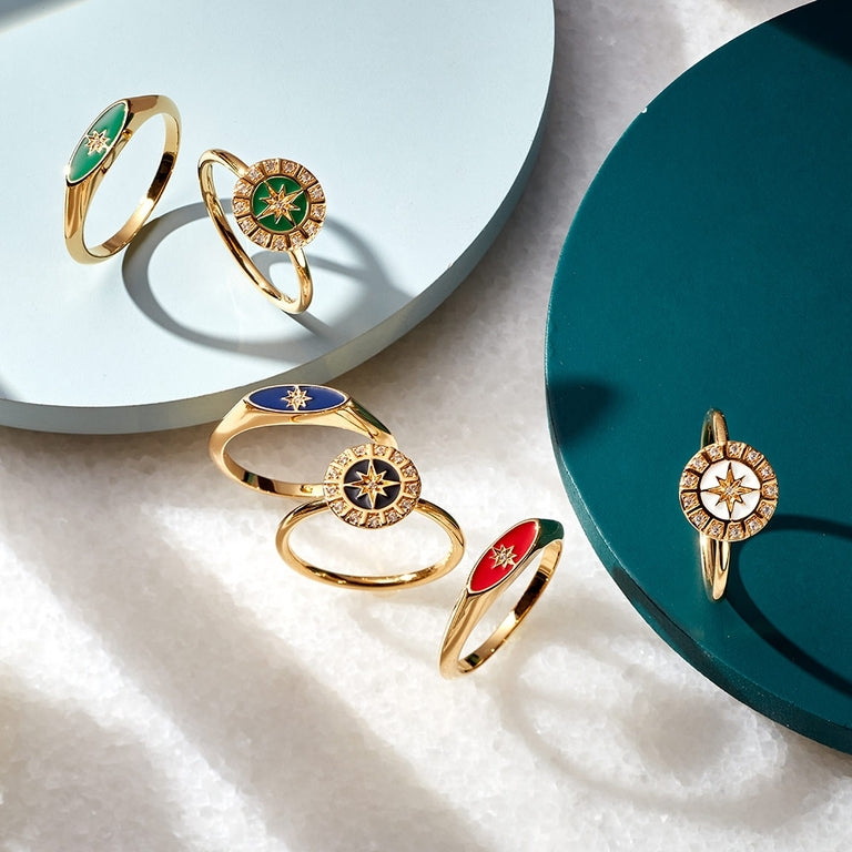 Celestial Black Enamel Astra Ring - Gold - 46051YBKR