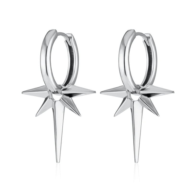 Angel Star Charm Hoop Earrings - Silver - SPS-51a-194