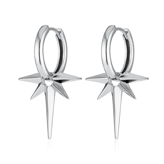 Angel Star Charm Hoop Earrings - Silver - SPS-51a-194