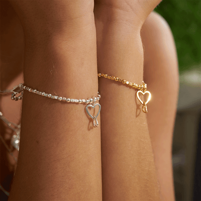 Mini Cube Interlocking Love Heart Bracelet - Gold - GBCFB1069