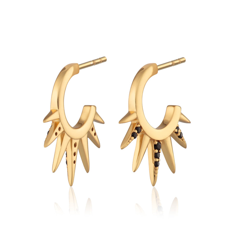 Black Sun Spike Hoop Earrings - Gold - SPG-49