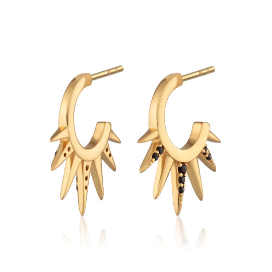 Black Sun Spike Hoop Earrings - Gold - SPG-49