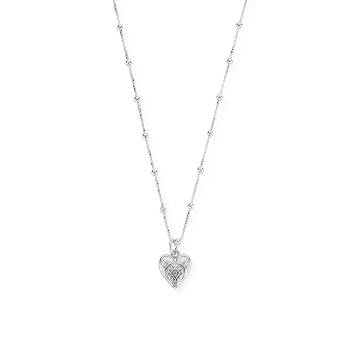 Bobble Chain Heart Necklace - Silver - SNBB691
